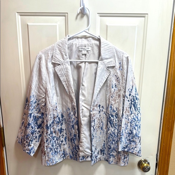 Coldwater Creek Linen Blue and Tab Patterned Blazer size PL (14-16) - Picture 1 of 6
